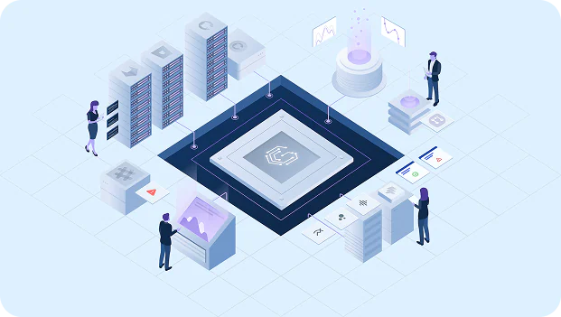 Isometric illustration of the Gitalytics data platform